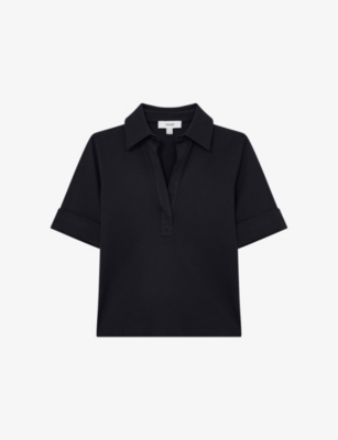 REISS: Astrid Open-Collar Short-Sleeve Stretch-Woven Polo