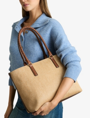 Reiss Womens Noelle Braided-strap Raffia Tote Bag Tan In Tan