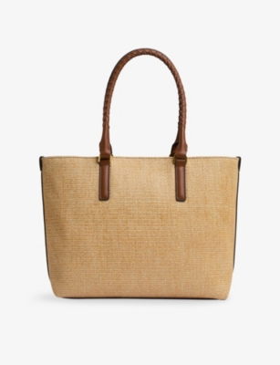 Reiss Womens Noelle Braided-strap Raffia Tote Bag Tan In Tan