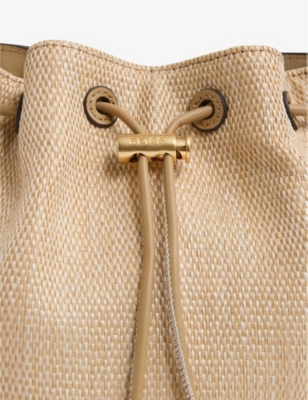 REISS: Evie Drawstring Raffia Bucket Bag