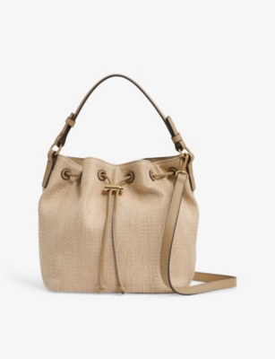 REISS: Evie Drawstring Raffia Bucket Bag