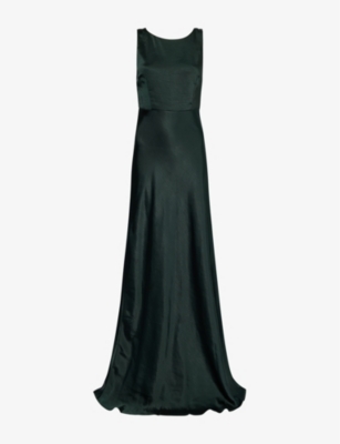 Six Stories Womens Cowl-back Sleeveless Satin Maxi Dress Emerald