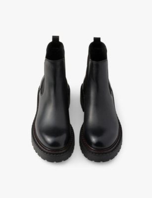 Shop Prada Mens Black Logo-debossed Heeled Leather Chelsea Boots