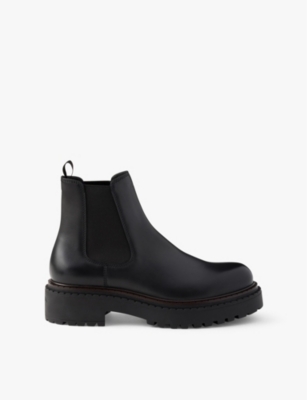 Shop Prada Mens Black Logo-debossed Heeled Leather Chelsea Boots