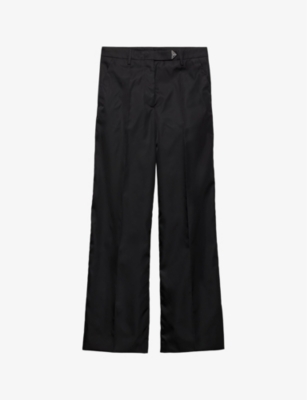 Shop Prada Womens Black Triangle-logo Straight-leg Re-nylon Trousers