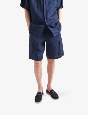 PRADA: Triangle-plaque suede loafers