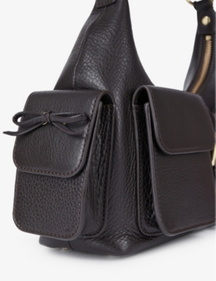 Shop The Kooples Womens Brown Amelia Multi-pocket Leather Shoulder Bag