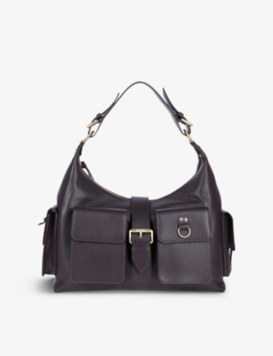 Shop The Kooples Womens Brown Amelia Multi-pocket Leather Shoulder Bag