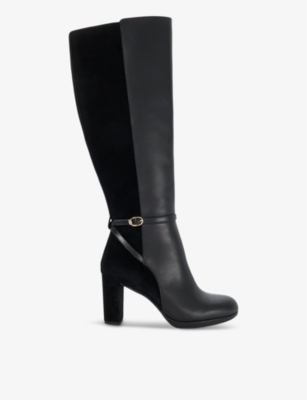 Dune Womens  Tariah Knee-high Block-heel Leather Boots In Black Leather Mix