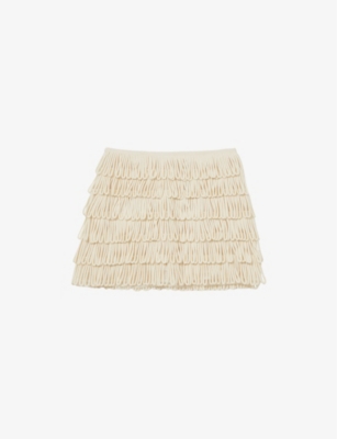 REISS: Bobbi Loop-Stitch Fringed Mini Skirt