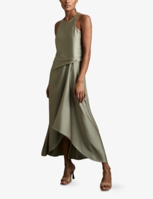 REISS: Micah Drape-Tuck Satin Midi Dress