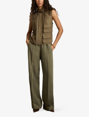 REISS WOMENS REISS GRACE PATCH-POCKET LACE-UP LINEN-BLEND GILET 