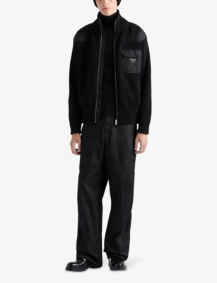 Prada High-neck Ribbed Wool Sweater In Black