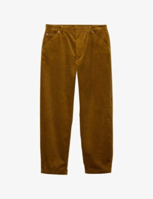 Prada Mens Yellow Pinwale Triangle-plaque Corduroy Cotton Trousers In Yellow