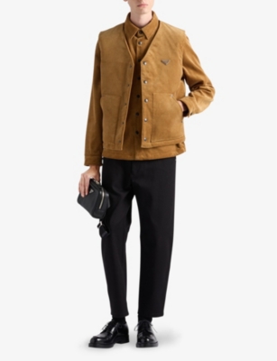 PRADA: Triangle-plaque regular-fit corduroy cotton vest