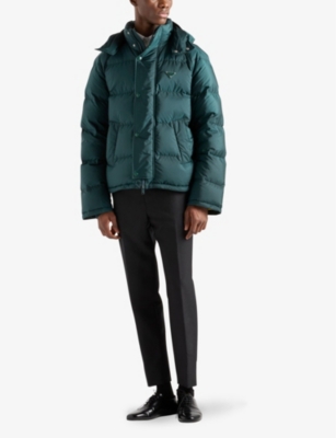 PRADA: Re-Nylon triangle-plaque cropped recycled-nylon shell-down jacket