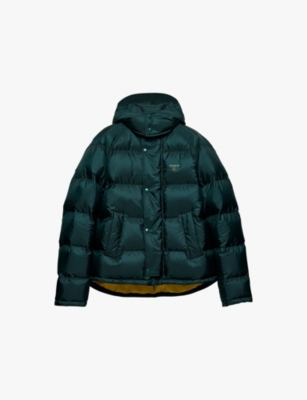 PRADA: Re-Nylon triangle-plaque cropped recycled-nylon shell-down jacket