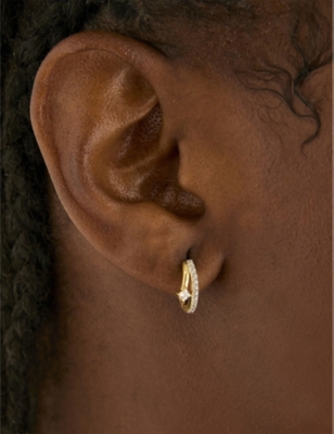 ASTRID & MIYU: Pavé Crystal Illusion 18ct yellow-gold plated recycled sterling-silver and cubic zirconia huggie earrings