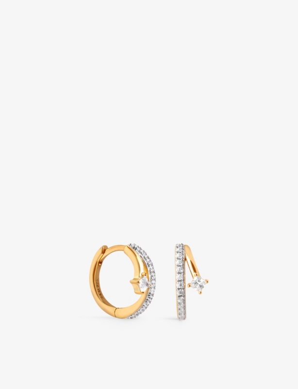 Pavé Crystal Illusion 18ct yellow-gold plated recycled sterling-silver and cubic zirconia huggie earrings