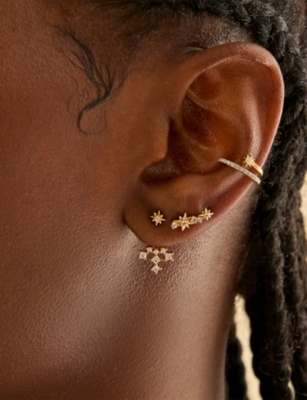 ASTRID & MIYU: Cosmic Crystal Rhodium-Plated Sterling-Silver and Zirconia Climber Stud Earrings