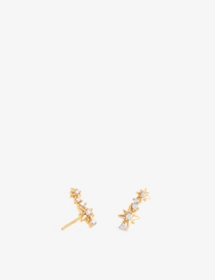 ASTRID & MIYU: Cosmic Crystal Rhodium-Plated Sterling-Silver and Zirconia Climber Stud Earrings