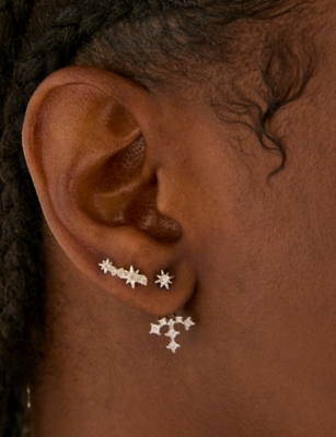 ASTRID & MIYU: Cosmic Crystal Rhodium-Plated Sterling-Silver and Zirconia Climber Stud Earrings