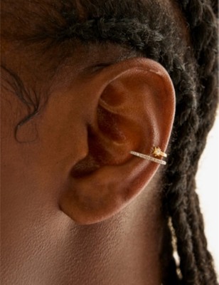 Astrid & Miyu Womens Cosmic Illusion 18ct Yellow-gold Plated Sterling-silver And Cubic Zirconia Ear Cuff 18ctgoldp In 18ctgoldplatedsilver