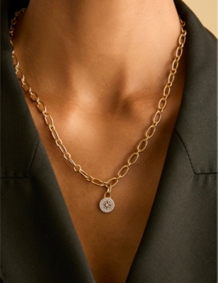 Astrid & Miyu Womens 18ctgoldplatedsilver Pavé Star Talisman Rhodium-plated Sterling-silver And Cubic Zirconia Cha In 18ctgoldplatedsilver