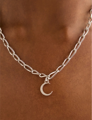 Astrid & Miyu Womens Rhodiumplatedsilver Moon Talisman 18ct Yellow-gold Plated Recycled Sterling-silver And Cubic  In Rhodiumplatedsilver