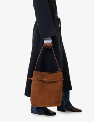 VERAFIED WOMENS BROWN BELTED SUEDE TOTE BAG