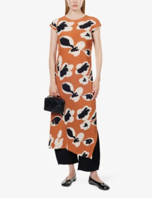 ISSEY MIYAKE WOMENS ISSEY MIYAKE VIGOR GRAPHIC-PATTERN KNITTED MIDI DRESS 