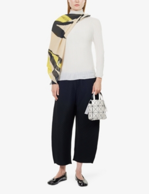 Shop Issey Miyake Womens White Wooly Pleats High-neck Knitted Top