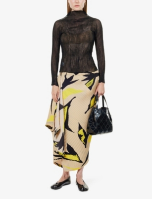 Issey Miyake Womens Black Chiffon Twist High-neck Chiffon Top In Black