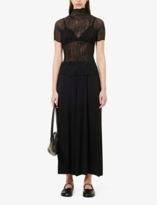 Issey Miyake Womens Chiffon High-neck Knitted Top Black In Black
