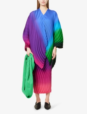 ISSEY MIYAKE WOMENS AFTERNOON NUANCE PLEATS MULTICOLOUR RELAXED-FIT KNITTED CAPE