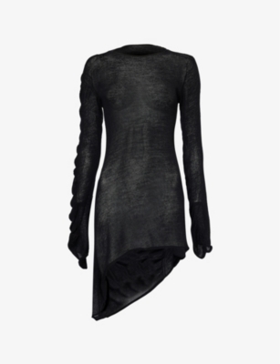 ISSEY MIYAKE WOMENS BLACK AMBIGUOUS RUCHED WOOL MINI DRESS