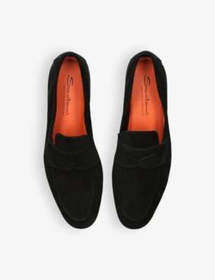 Santoni Mens Black Carlos Suede Penny Loafers In Black