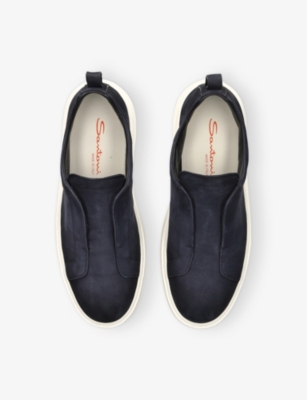 Santoni Mens Clean Icon Branded Suede Trainers Navy In Navy
