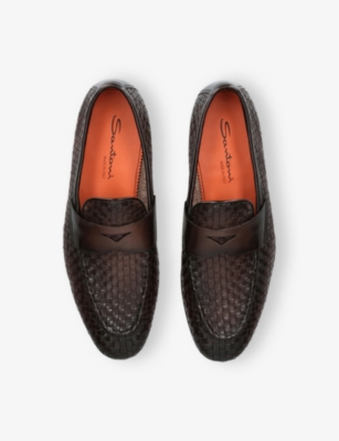 SANTONI: Carlos Weave Leather Penny Loafers