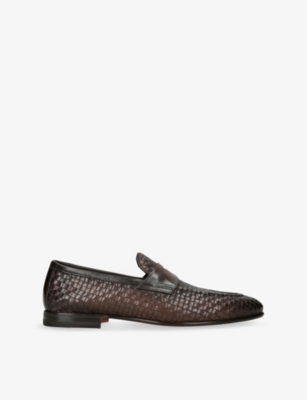 SANTONI: Carlos Weave Leather Penny Loafers