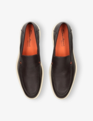 Santoni Men's Dark Brown Tumbled Leather Loafer In Dark Brown