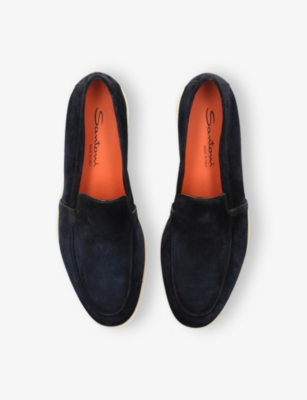 Santoni Mens Malibu Contrast-sole Suede Loafers Navy In Navy