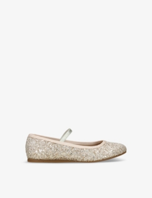 PAPOUELLI: Kids' Bug glitter-embellished leather pumps