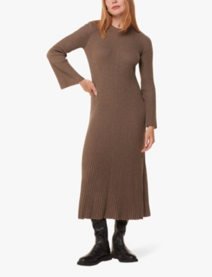 WHISTLES: Willow ribbed cotton-cashmere knitted midi dress