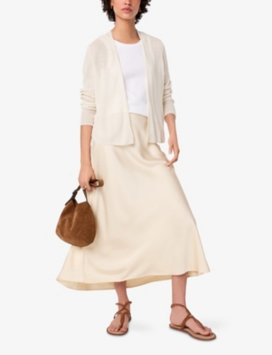 The White Company S Open-front Ribbed Linen-blend Cardigan Soft White Xs In Gray