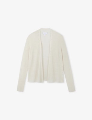 The White Company S Open-front Ribbed Linen-blend Cardigan Soft White Xs In Gray
