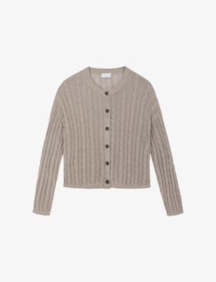 The White Company S Hazelwood Round-neck Cable-knit Linen Cardigan Xl