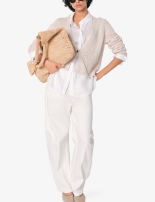 The White Company S  Single-button V-neck Cotton And Linen-blend Cardigan In Gray