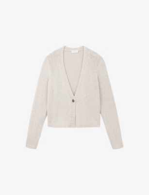 The White Company S  Single-button V-neck Cotton And Linen-blend Cardigan In Gray