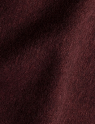 Prada Mens Burgundy Logo-plaque Fringed-trim Silk And Cashmere-blend Scarf In Burgundy